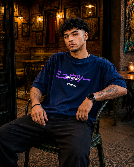 Navy blue Mewtwo oversized graphic T-shirt - Getsetwear